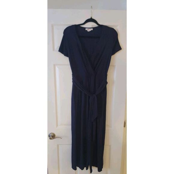 Boden Jumpsuit Womens SZ 4 Crop Wide Leg Stretch Navy Blue Jersey Knit - Picture 2 of 10